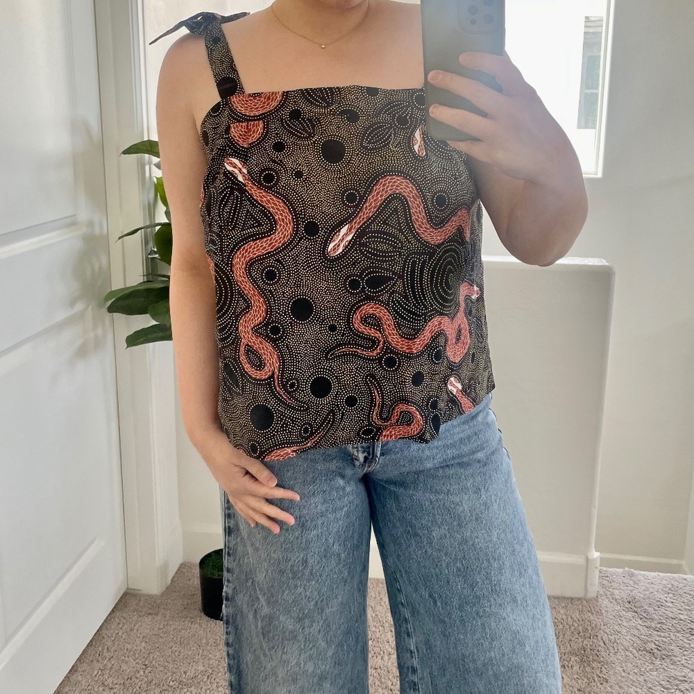 Corey Lynn Calter Ibiza Snake Chic Glam Hipster Hippie Boho Tie Vaca Hip Blouse